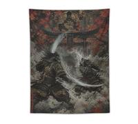 H3B8U2Y5 Samurai Duel in Rushing Water Wall Tapestry, Japanese Warriors