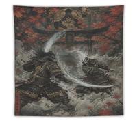 H3B8U2Y5 Samurai Duel in Rushing Water Wall Tapestry, Japanese Warriors