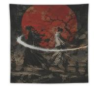 H3B8U2Y5 Samurai Red Sun Duel Wall Tapestry, Japanese Warriors Room Divider
