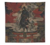 H3B8U2Y5 Samurai Torii Ink Wall Tapestry, Japanese Warriors Room Divider