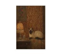 H3B8U2Y5 Siamese Cat by Lamp Canvas Wall Art, Cozy Pet Gallery Wall