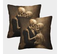 H3B8U2Y5 Skeleton Couple Romantic Portrait Pillow Case Set 2, Double Sided
