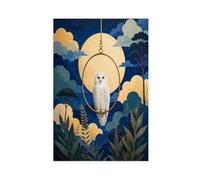 H3B8U2Y5 Snowy Owl Moon Ring Canvas Wall Art, Botanical Illustration Studio