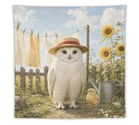 H3B8U2Y5 White Owl and Chick Wall Tapestry, Whimsical Animals Room Divider