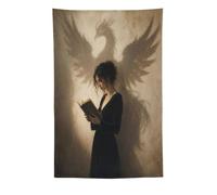 H3B8U2Y5 Woman Phoenix Shadow Wall Tapestry, Surrealist, Mythic Flame