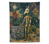 H3B8U2Y5 Wooden Bird Puppet Harlequin Wall Tapestry, Gothic Fantasy Bedside