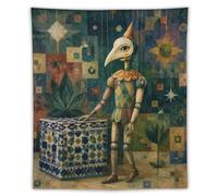 H3B8U2Y5 Wooden Bird Puppet Harlequin Wall Tapestry, Gothic Fantasy Office