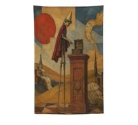 H3B8U2Y5 Wooden Puppet and Antique Clock Wall Tapestry, Gothic Art Hallway