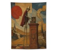 H3B8U2Y5 Wooden Puppet and Antique Clock Wall Tapestry, Gothic Fantasy