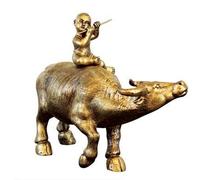 H3TF5J 33cm Chinese Style Cowboy Riding Cow Art Sculpture Ox Statue Animals Figurine Brass Art&Craft Home Decoration