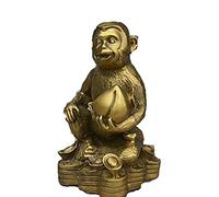H3TF5J China Fengshui animal Brass Zodiac Monkey Hold Longevity peach On coin statue