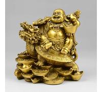 H3TF5J Chinese Brass Happy Laughing Maitreya Buddha Ride Wealth Dragon Turtle Statue