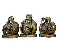 H3TF5J Chinese Bronze folk ruyi dragon Stick yuanbao fu lu shou 3 gods longevity Statue