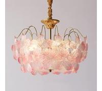 H3TF5J Glass Flower Girls Bedroom Nordic Kids Close to Ceiling Light Fixtures Blue Pink Crystal Semi Flush Mount Drum Chandelier for Bathroom Kitchen Dining Room Table/Pink