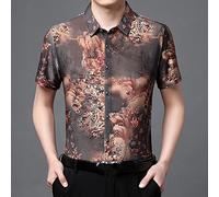 H3TF5J Hawaiian Beach Shirt, Vintage Oriental Style Grey Landscape Print Non-Iron Men'S Short Sleeve Beach Shirt Button Down Summer Casual Tshirt Business Shirts Quick Dry Holiday Party Aloha Shirt
