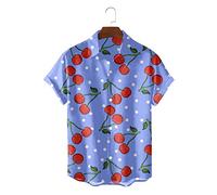 H3TF5J Hawaiian Shirt, Fashion Blue Cherry Fruit Print Men'S Short Sleeve Beach Shirt Button Down Summer Casual Shirts Quick Dry Holiday Party Aloha Shirt Top Button Down