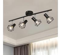 H3TF5J Industrial Semi Flush Mount Fixture Black Metal Wire Cage Ceiling Lamp, 4-Light Adjustable Fixed Track Kits for Hallway Kitchen Laundry Farmhouse