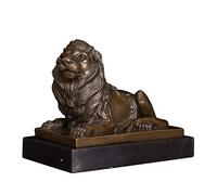 H3TF5J Sculpture Animal Statue Silent Lying Lion Bronze Sculpture Statue Copper Animal Figurine With Marble Base Indoor Decoration