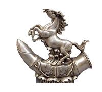 H3TF5J Sculpture Statue Sculpture Animal 29Cm Chinese White Copper Silver Lucky Wealth War Horse Bamboo Statue