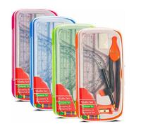 H4H 2X 8 Piece Maths Geometry Set With Compass And Protractor Clear Case School Stationery Kit With Ruler Triangles Eraser Sharpener