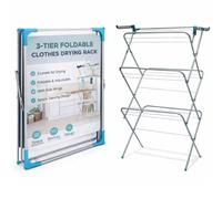 H4H 3 Tier Clothes Airer Drying Rack 24 Rails Foldable Indoor Outdoor Laundry Dryer Non Slip Feet 15Kg Capacity Space Saving Clothes