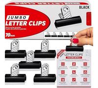 H4H 30 Pack Jumbo Letter Clips 70mm Heavy Duty Paper Clamps For Large Documents Strong Metal Grip Black Office School Home Use