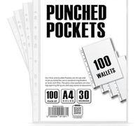 H4H 400 Pack A4 Plastic Punched Pockets 30 Micron Clear Filing Sleeves For Ring Binders Folders And Document Storage
