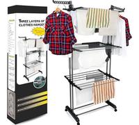 H4H 5X 4 Tier Clothes Drying Rack Foldable Adjustable Airer With Side Wings Indoor Outdoor Heavy Duty Portable Laundry Stand Black