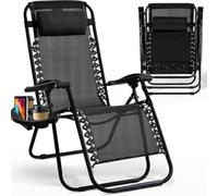 H4H 5X Zero Gravity Chair With Cup Holder Folding Reclining Garden Lounger Adjustable Headrest Heavy Duty Textoline Camping Chair