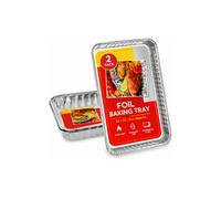 H4H Pack Of 2 Large Aluminium Foil Trays 32X20X3.2Cm Ideal For Bbq Cooking Baking Roasting And Food Storage Silver