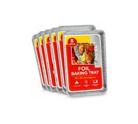 H4H Pack Of 8 Large Aluminium Foil Trays 32X20X3.2Cm Ideal For Bbq Cooking Baking Roasting And Food Storage Silver