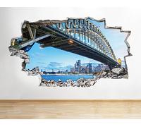 H654 City Skyline Bridge Sydney Smashed Wall Decal 3D Art Stickers Vinyl RoomKids Bedroom Baby Nursery Cool Livingroom Hall Boys Girls (HUGE (100x175cm))