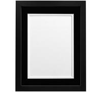 H7 Black Picture Photo Frame With Black and White Double Mount 24x18 for Image 18x12 Plastic Glass