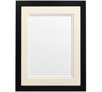 H7 Black Picture Photo Frame With Ivory Double Mount 20"x16" for Pic Size 16"x12" (Plastic Glass)