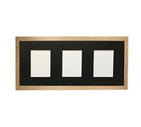 H7 Oak Picture Photo Frame with Black 6 X 4 Inch Three Aperture Long Mount