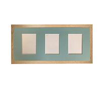 H7 Oak Picture Photo Frame with Blue 6 X 4 Inch Three Aperture Long Mount