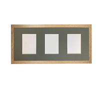 H7 Oak Picture Photo Frame with Dark Grey 6 X 4 Inch Three Aperture Long Mount