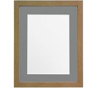 H7 Oak Picture Photo Frame with Dark Grey Mount 14 x 11 inch For Image size A4