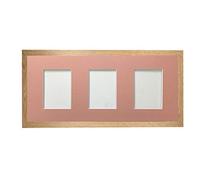 H7 Oak Picture Photo Frame with Pink 6 X 4 Inch Three Aperture Long Mount