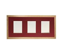 H7 Oak Picture Photo Frame with Red 6 X 4 Inch Three Aperture Long Mount
