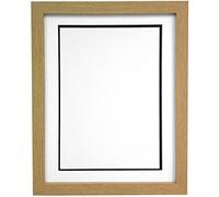 H7 Oak Picture Photo Frame With White and Black Double Mount 12"x10" for Pic Size 10"x8"