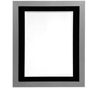 H7 Silver Picture Photo Frame With Black and White Double Mount 24"x18" for Pic Size 18"x12" (Plastic Glass)