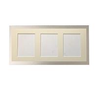 H7 Silver Picture Photo Frame with Ivory 6 X 4 Inch Three Aperture Long Mount