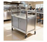 H70cm Double-door Stainless Steel Workbench Operating Platform with Three-sided Guardrails Worktable Floor-standing Sideboard Casters Design Metal Prep Counter(60x40x70cm)