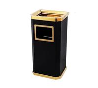 H8Q4D7N5G9 Dustbin Square Waste Bin with Ashtray Removal Lid Standing Cigarette Outdoor Indoor Rubbish(Gold)