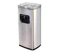 H8Q4D7N5G9 Dustbin Stainless Steel Trash Can with Lid, Commercial Garbage with Top Ashtray and Removable Inner Bucket, Heavy Duty Waste Container, Silver