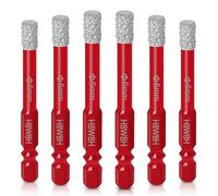 H8W8H 6Pcs Diamond Drill Bits, 6mm Porcelain Tile Drill Bit Hex Shank Diamond Dry Drill Bits Set for Drilling Granite, Ceramic, Marble, Tile Stone, Glass, Hard Materials