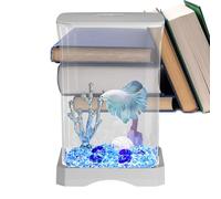 Ha Betta Aquarium Tank - Small Desk Bowl, LED Light Fish Holder | Compact Ornamental Mini Aquarium, 4K HD Clear Container for Home Office Kitchen Apartment Study Room Indoor Water