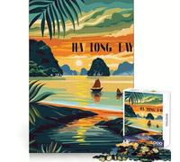 Ha Long Bay Sunset Jigsaw Puzzles for Teenagers 1000 Pieces Memory Train Fine Thick Home Game Birthday Present (38x26cm)
