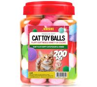 HA SHI [200pcs in Sturdy Jar 1.2 Inch Soft Plush Cat Toy Balls - Perfect Size Interactive Fetch Toys for Indoor Cats, Quiet Night Play, Assorted Colorful Fuzzy Poms for Kittens